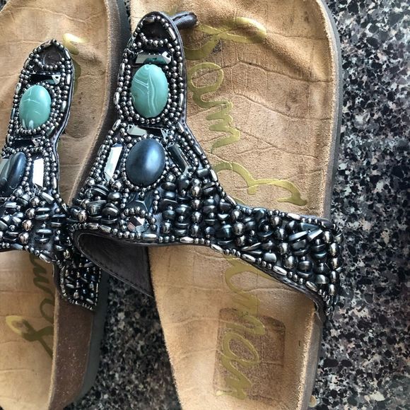 Sam Edelman Annalee Pewter Beaded Leather Sandals S : 6 - Picture 4 of 12